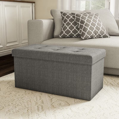 30 Inch Tuffted Folding Foot Rest Storage Ottoman Bench with Removeable Bin by Lavish Home - 30 x 15 x 15