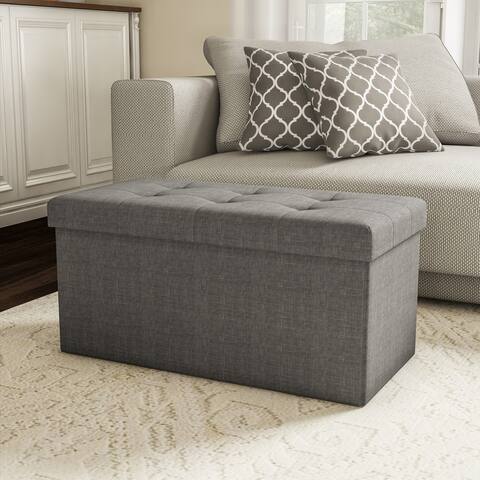 Large Folding Storage Bench Ottoman- Tufted Cube Organizer Furniture with Removeable Bin by Lavish Home - 30 x 15 x 15
