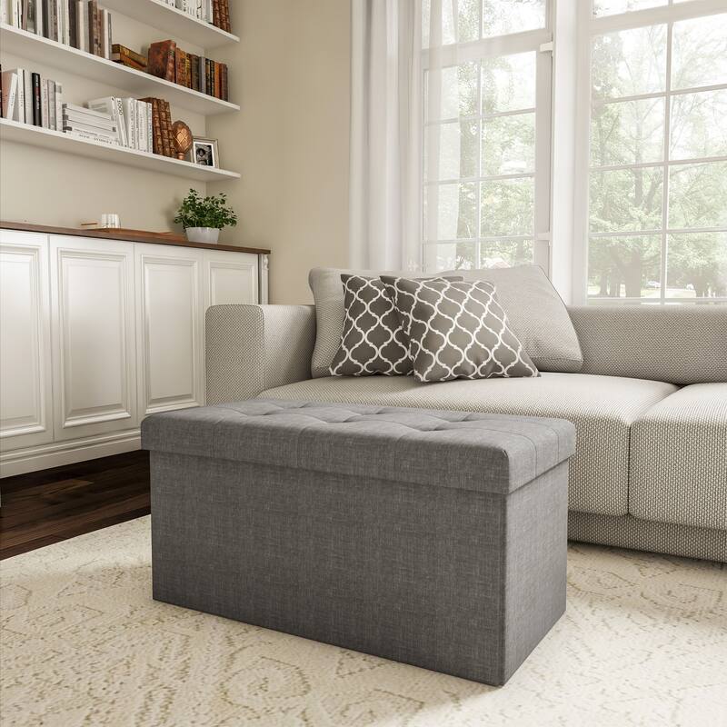 30 Inch Tuffted Folding Foot Rest Storage Ottoman Bench with Removeable Bin by Lavish Home - 30 x 15 x 15