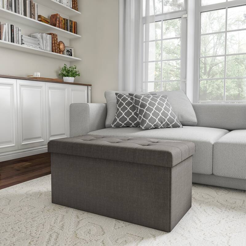 30 Inch Tuffted Folding Foot Rest Storage Ottoman Bench with Removeable Bin by Lavish Home - 30 x 15 x 15