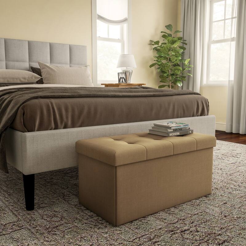 30 Inch Tuffted Folding Foot Rest Storage Ottoman Bench with Removeable Bin by Lavish Home - 30 x 15 x 15