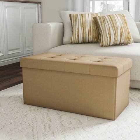 Large Folding Storage Bench Ottoman- Tufted Cube Organizer Furniture with Removeable Bin by Lavish Home - 30 x 15 x 15