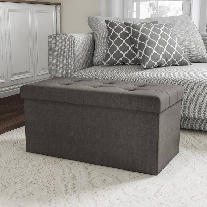30 Inch Tuffted Folding Foot Rest Storage Ottoman Bench with Removeable Bin by Lavish Home - 30 x 15 x 15 - Dark Gray