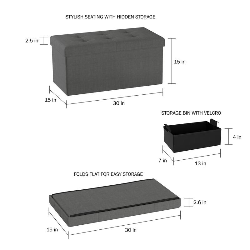 30 Inch Tuffted Folding Foot Rest Storage Ottoman Bench with Removeable Bin by Lavish Home - 30 x 15 x 15