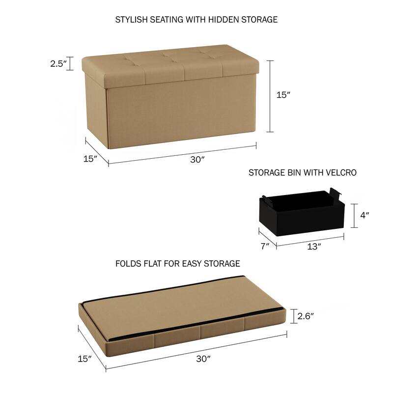 30 Inch Tuffted Folding Foot Rest Storage Ottoman Bench with Removeable Bin by Lavish Home - 30 x 15 x 15