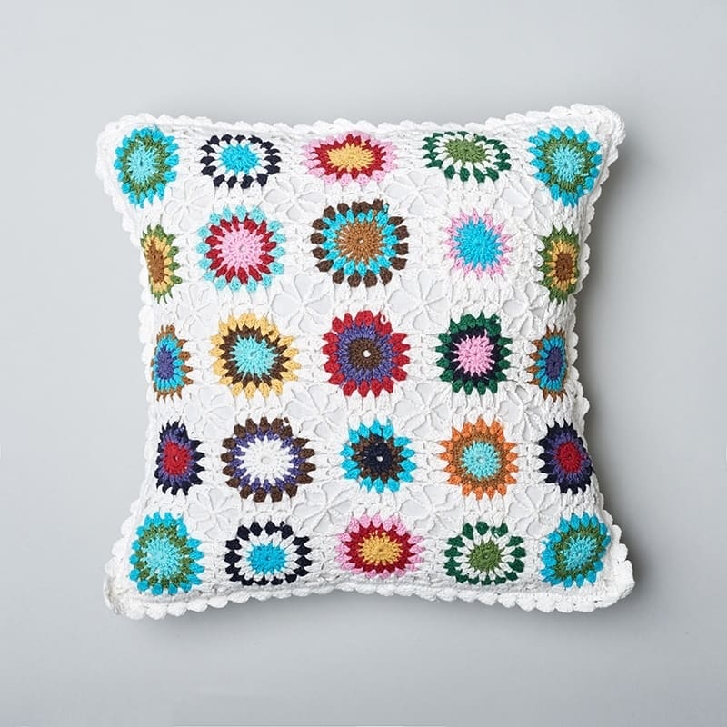 Cottage Home Gran Crochet Multicolor Cotton Pillow