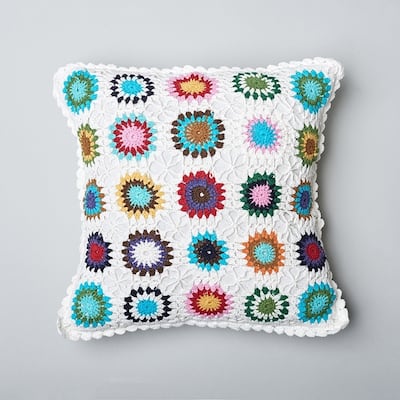 Cottage Home Gran Crochet Multicolor Cotton Pillow