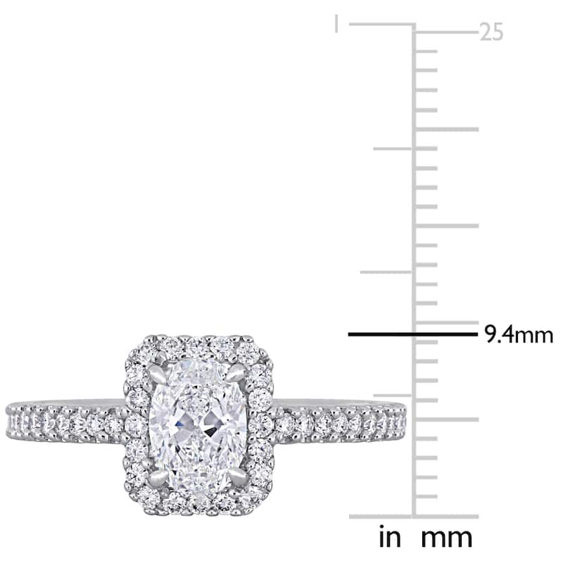Miadora 14k White Gold 1ct TDW Oval and Round-Cut Diamond Halo Engagement Ring