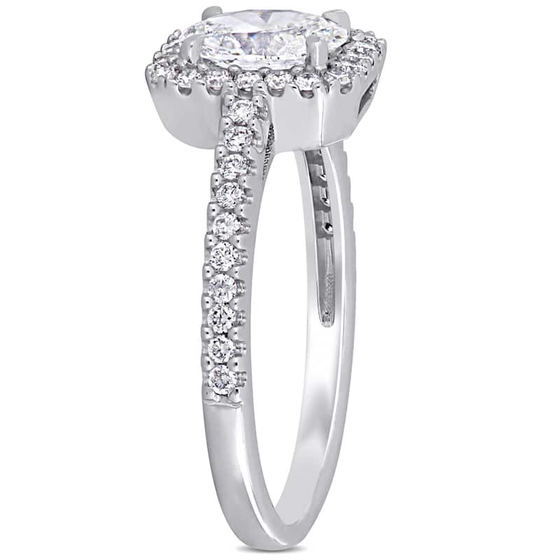 Miadora 14k White Gold 1ct TDW Oval and Round-Cut Diamond Halo Engagement Ring