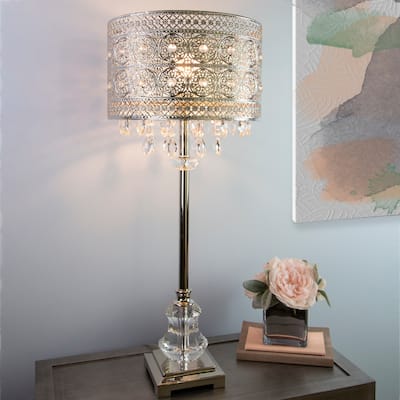 Silver Orchid Brielle Polished Nickel and Crystal 1-light Buffet Table Lamp - 12.2"L x 12.2"W x 28.75"H
