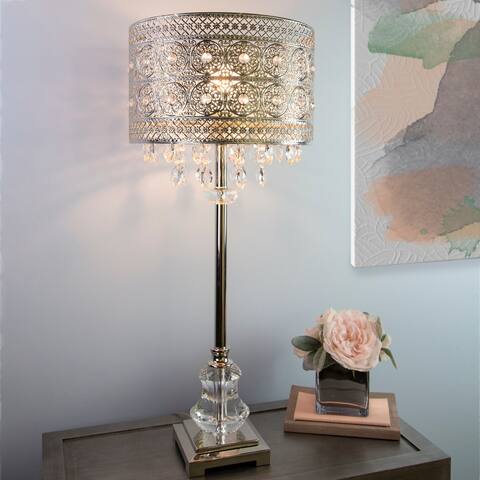 Silver Orchid Brielle Polished Nickel and Crystal 1-light Buffet Table Lamp - 12.2"L x 12.2"W x 28.75"H