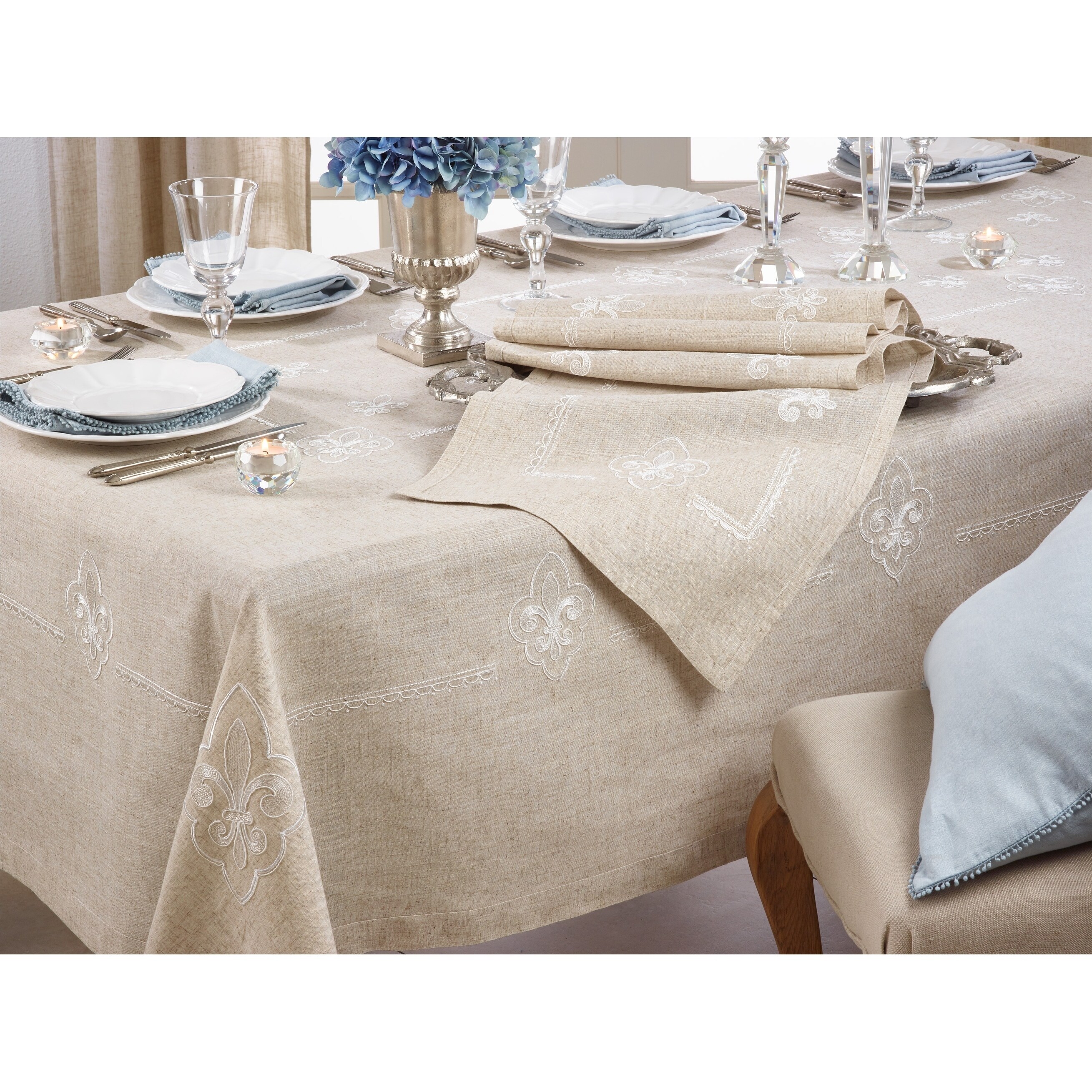 NEW High-End Fleur de Lys 90"x90" Linen Table Cloth FAST FREE SHIPPING USA!!! 