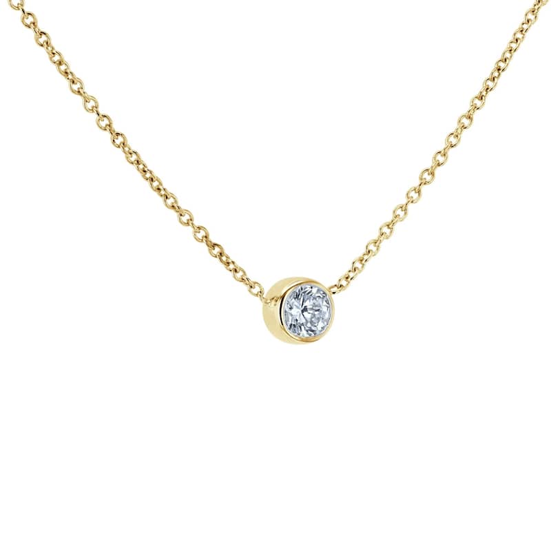 Annello by Kobelli 14k Gold 1/6 Carat Lab Grown Diamond Solitaire Bezel 16" Necklace - Multiple Color Options