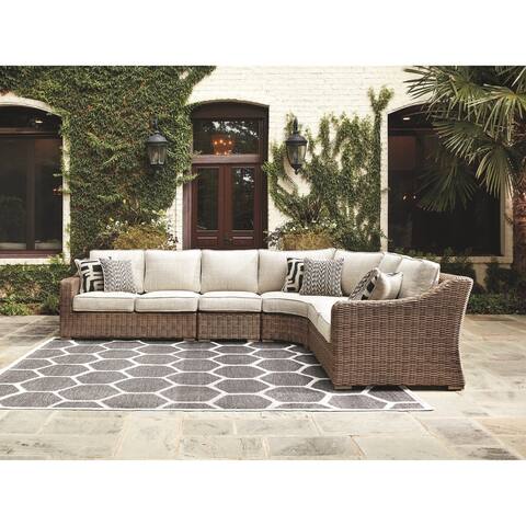 Beachcroft 4-Piece Outdoor Sectional - LAF & RAF Loveseats, Curved Corner Chair & Armless Chair - Beige