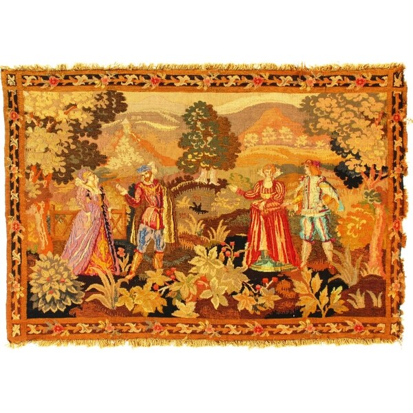 Pasargad DC Late 19th Century Antique French Floral Tapestry - 3′4″ × 5′
