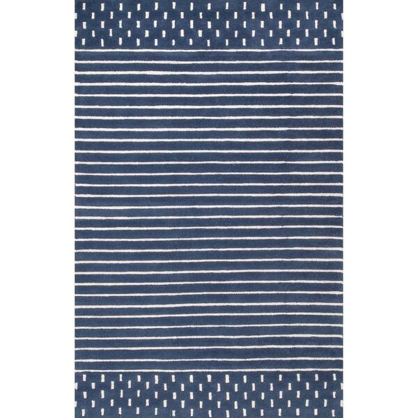 Nuloom Coastal Solid Stripes Navy Off White Wool Area Rug 3 Nuloom Coastal Solid Stripes Navy