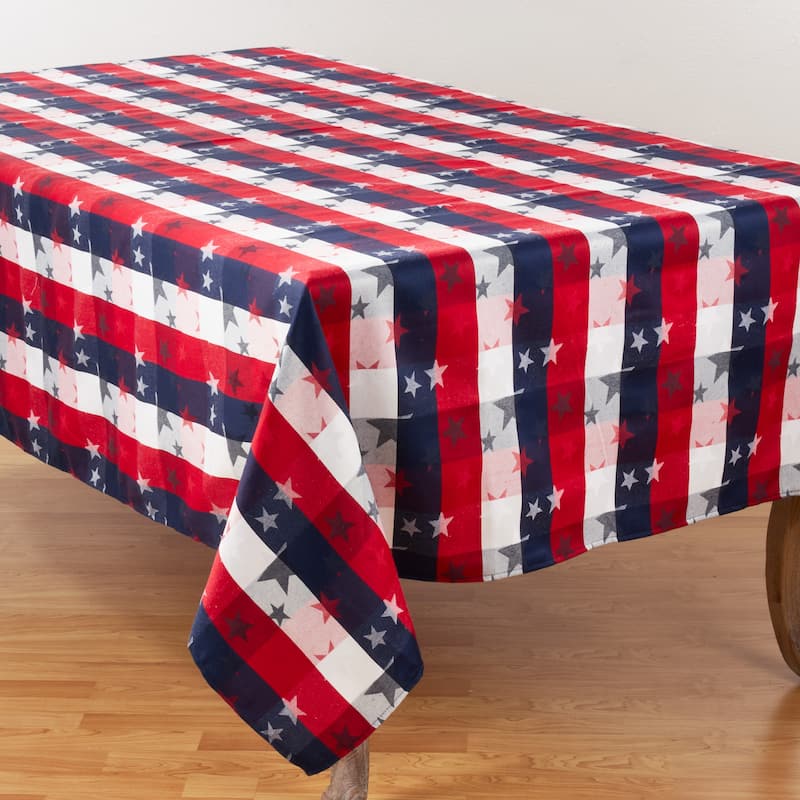 Patriotic Plaid & Star Design Table Tablecloth