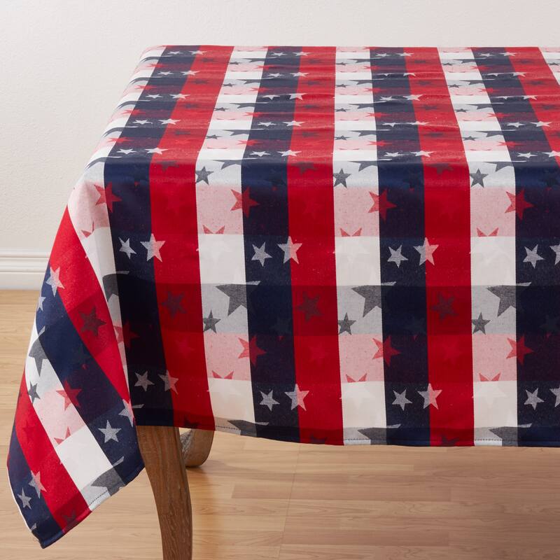 Patriotic Plaid & Star Design Table Tablecloth - 70" x 70"