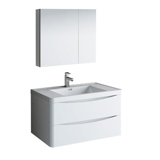 Fresca Tuscany 36" Glossy White Wall Hung Modern Bathroom Vanity w/ Medicine Cabinet
