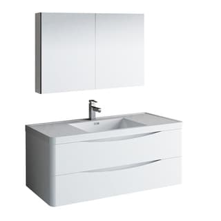 Fresca Tuscany 48" Glossy White Wall Hung Modern Bathroom Vanity w/ Medicine Cabinet
