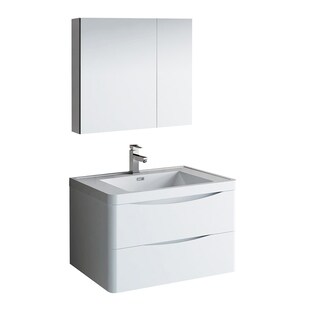Fresca Tuscany 32" Glossy White Wall Hung Modern Bathroom Vanity w/ Medicine Cabinet