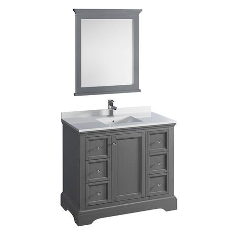 Fresca Windsor 40" Gray Textured Traditional Bathroom Vanity w/ Mirror