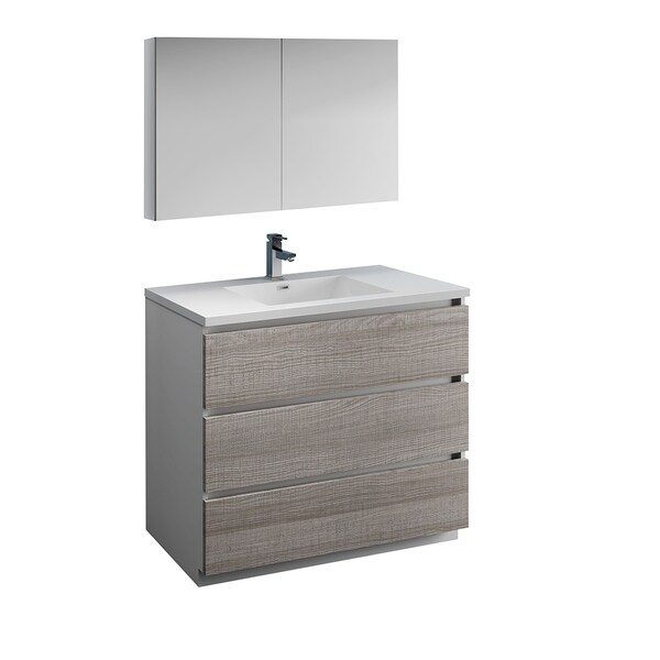 Fresca Lazzaro 42" Glossy Ash Gray Free Standing Modern Bathroom Vanity w/ Medicine Cabinet