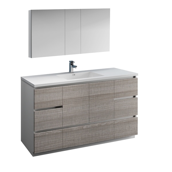 Fresca Lazzaro 60" Glossy Ash Gray Free Standing Single Sink Modern Bathroom Vanity w/ Medicine Cabinet