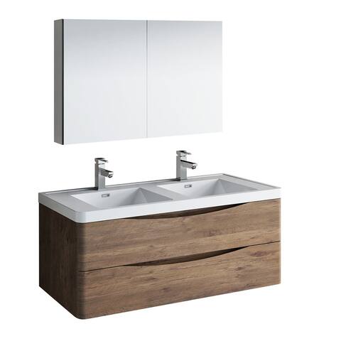 Fresca Tuscany 48" Rosewood Wall Hung Double Sink Modern Bathroom Vanity w/ Medicine Cabinet
