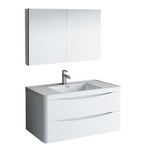 Fresca Tuscany 40" Glossy White Wall Hung Modern Bathroom Vanity w/ Medicine Cabinet