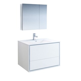 Fresca Catania 36" Glossy White Wall Hung Modern Bathroom Vanity w/ Medicine Cabinet