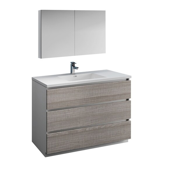 Fresca Lazzaro 48" Glossy Ash Gray Free Standing Modern Bathroom Vanity w/ Medicine Cabinet