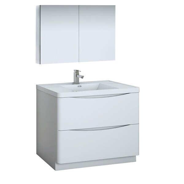 Fresca Tuscany 40" Glossy White Free Standing Modern Bathroom Vanity w/ Medicine Cabinet