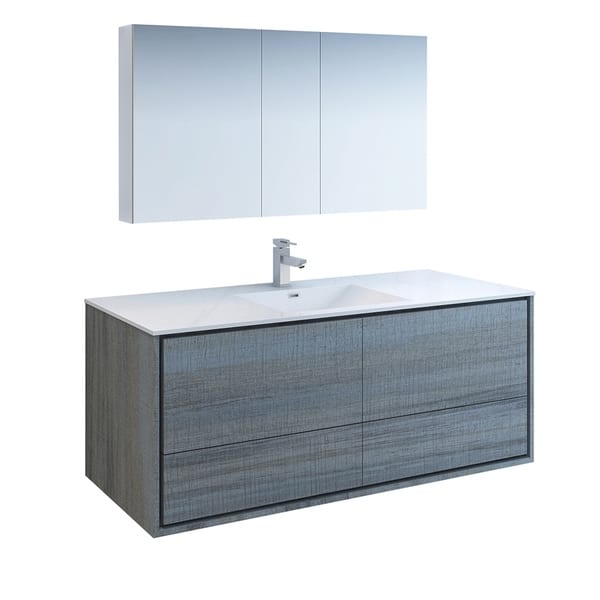 Fresca Catania 60 Ocean Gray Wall Hung Single Sink Modern Bathroom Vanity W Medicine Cabinet Overstock 27034171