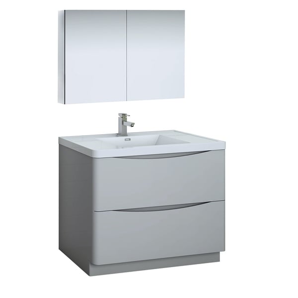 Fresca Tuscany 40" Glossy Gray Free Standing Modern Bathroom Vanity w/ Medicine Cabinet