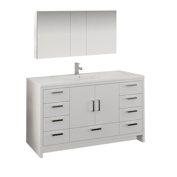 Fresca Imperia 60" Glossy White Free Standing Single Sink Modern Bathroom Vanity w/ Medicine Cabinet