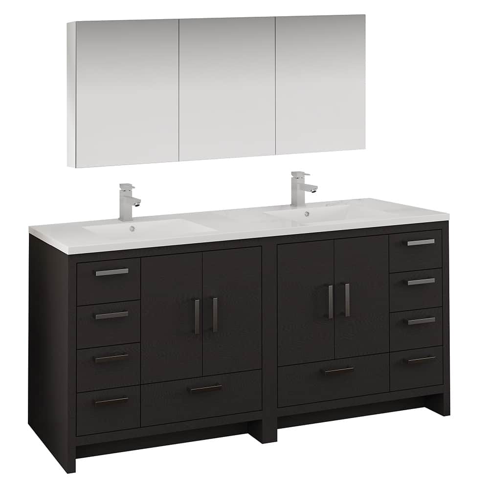 Fresca Imperia 72" Dark Gray Oak Free Standing Double Sink Modern Bathroom Vanity w/ Medicine Cabinet