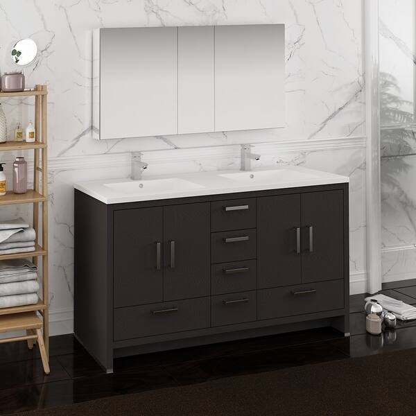 Shop Fresca Imperia 60 Dark Gray Oak Free Standing Double Sink Modern Bathroom Vanity W Medicine Cabinet Overstock 27034221