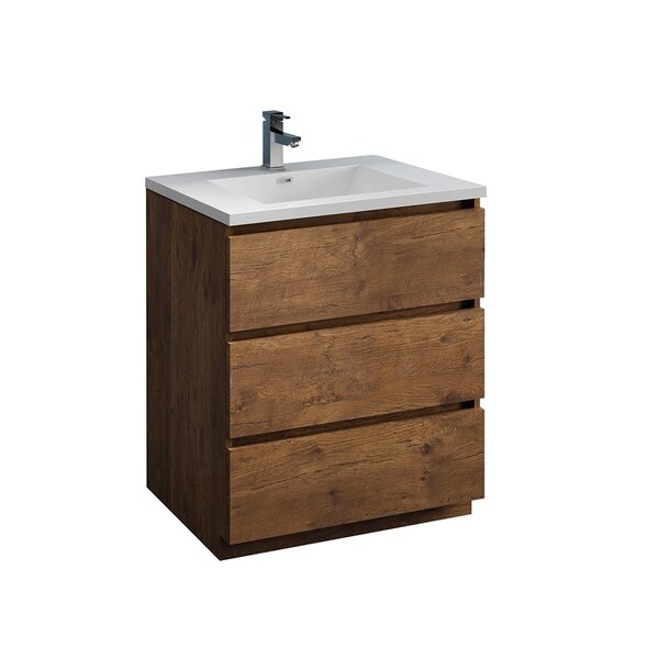 Fresca Lazzaro 30" Rosewood Free Standing Modern Bathroom Cabinet w/ Integrated Sink