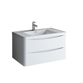 Fresca Tuscany 36" Glossy White Wall Hung Modern Bathroom Cabinet w/ Integrated Sink