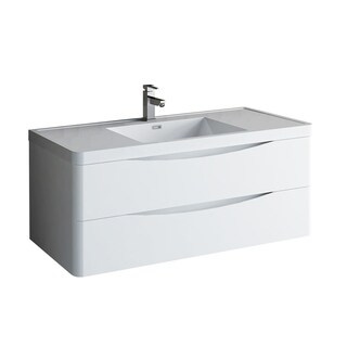 Fresca Tuscany 48" Glossy White Wall Hung Modern Bathroom Cabinet w/ Integrated Sink