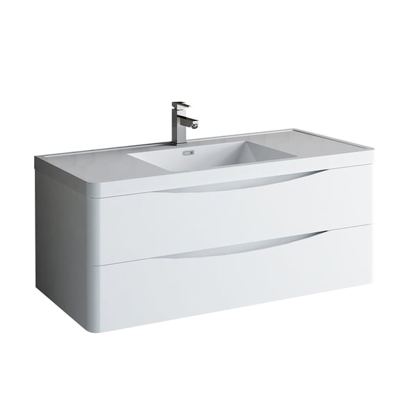 Fresca Tuscany 48" Glossy White Wall Hung Modern Bathroom Cabinet w/ Integrated Sink