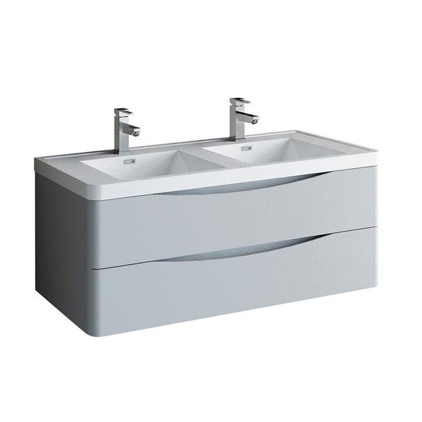 Fresca Tuscany 48" Glossy Gray Wall Hung Modern Bathroom Cabinet w/ Integrated Double Sink