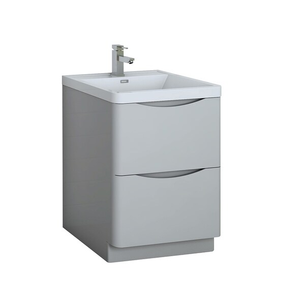 Fresca Tuscany 24" Glossy Gray Free Standing Modern Bathroom Cabinet w/ Integrated Sink