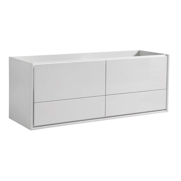 Fresca Catania 60" Glossy White Wall Hung Double Sink Modern Bathroom Cabinet