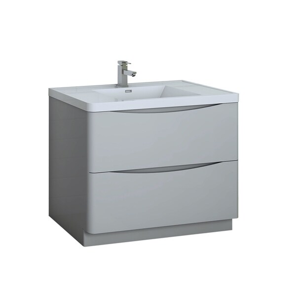 Fresca Tuscany 40" Glossy Gray Free Standing Modern Bathroom Cabinet w/ Integrated Sink