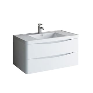 Fresca Tuscany 40" Glossy White Wall Hung Modern Bathroom Cabinet w/ Integrated Sink