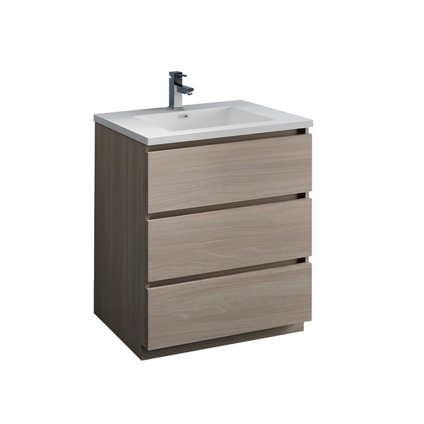 Fresca Lazzaro 30" Gray Wood Free Standing Modern Bathroom Cabinet w/ Integrated Sink
