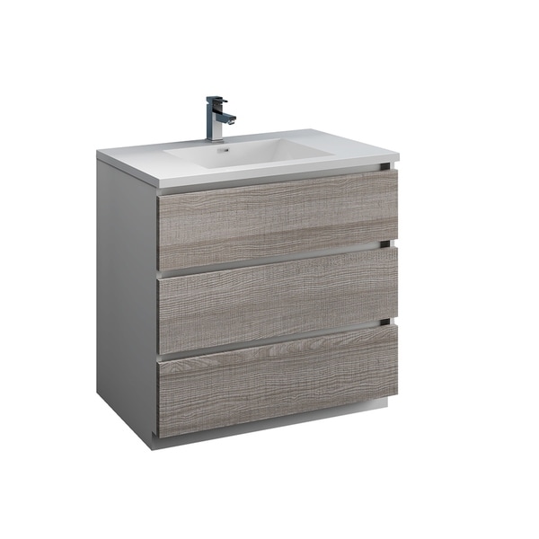 Fresca Lazzaro 36" Glossy Ash Gray Free Standing Modern Bathroom Cabinet w/ Integrated Sink