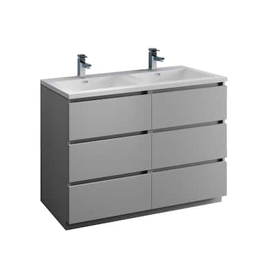 Fresca Lazzaro 48" Gray Free Standing Modern Bathroom Cabinet w/ Integrated Double Sink